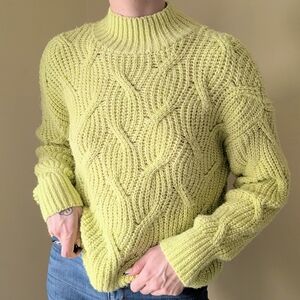 American Eagle Yellow Green Mockneck Cable Knit Sweater